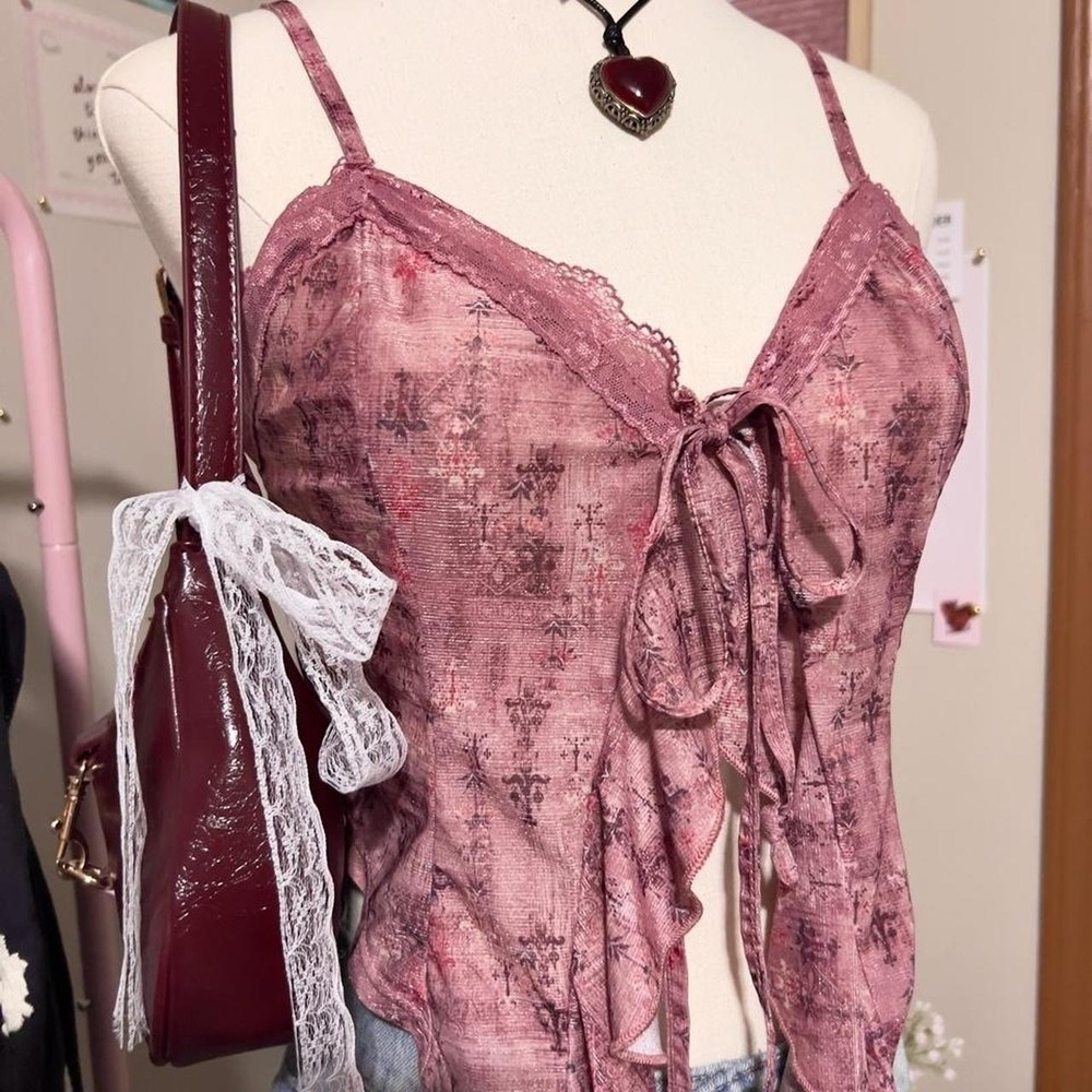 Cider Purple Mesh Ruffle Tie Tank Top Asymmetrical Fairy Size Medium Festival - Picture 2 of 6